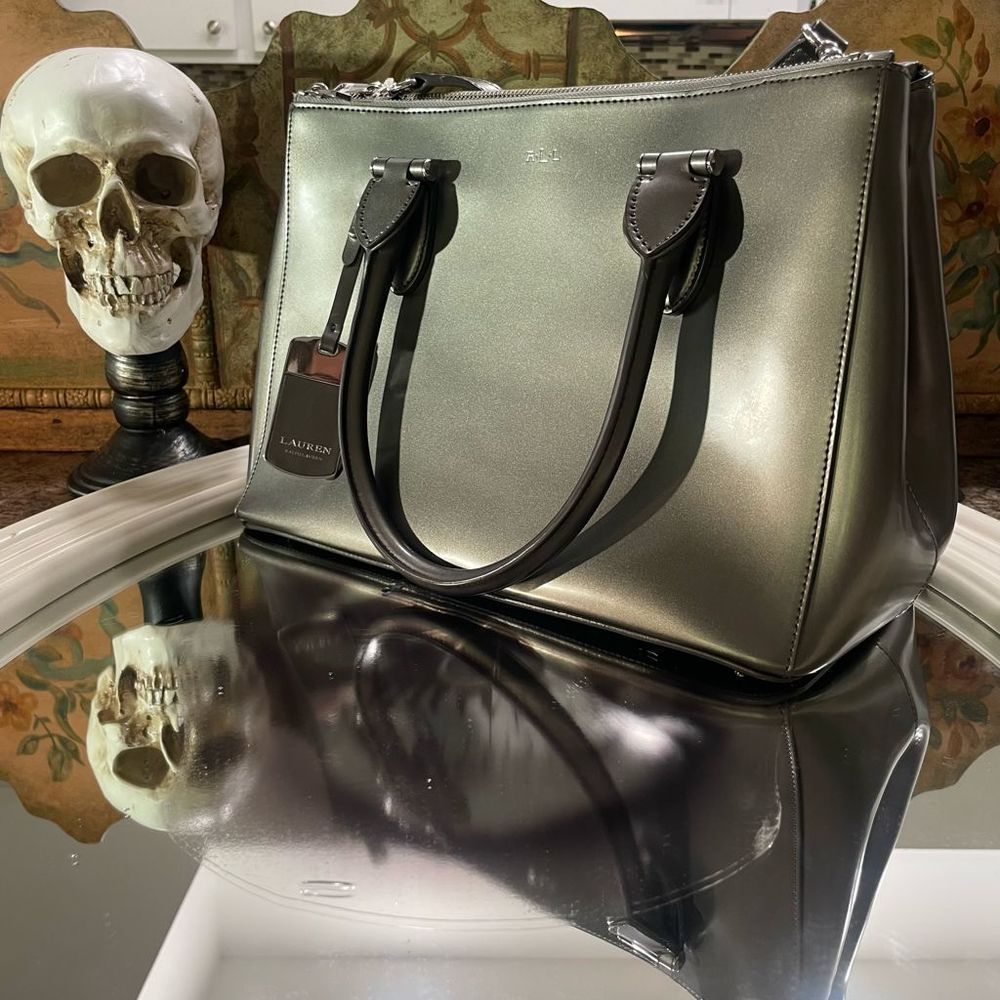Ralph Lauren “Taylor” pewter metallic double zipper bag